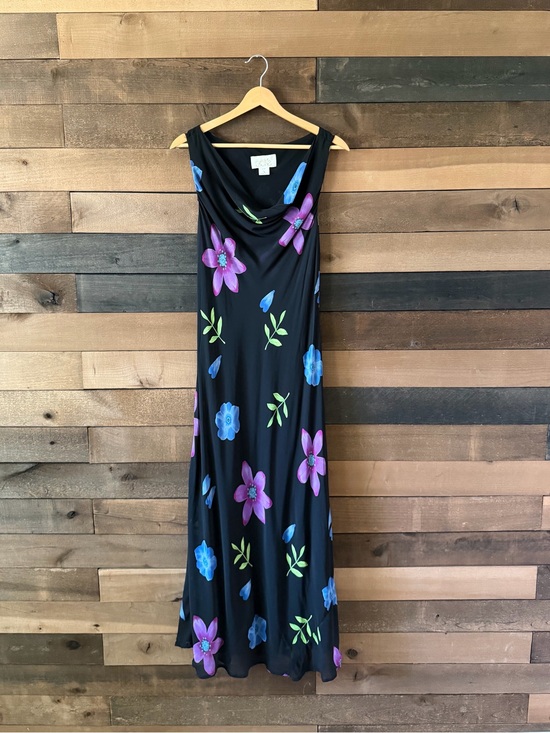 Cache Dresses & Skirts - Vintage 1990s Caché Black Floral Rayon Maxi Dress Cowl Neck Sleeveless Medium